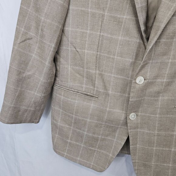 Lauren Ralph Lauren Mens 42R Beige Plaid Blazer Jaket 65% Wool 20% Silk 15% Line - Picture 8 of 14